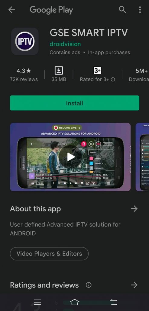Tap on the Install button to install GSE SMART IPTV and stream Endless IPTV.
