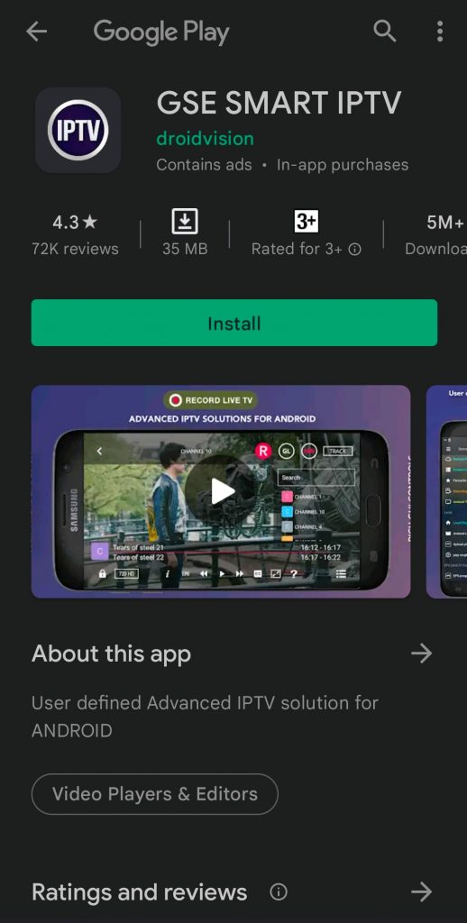 Tap and the Install button to get GSE SMART IPTV and stream Queen IPTV.