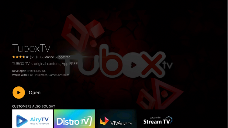 Open the Tubox IPTV.