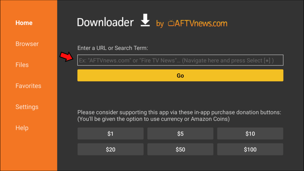 Paste the Lucky TV code on the URL box 