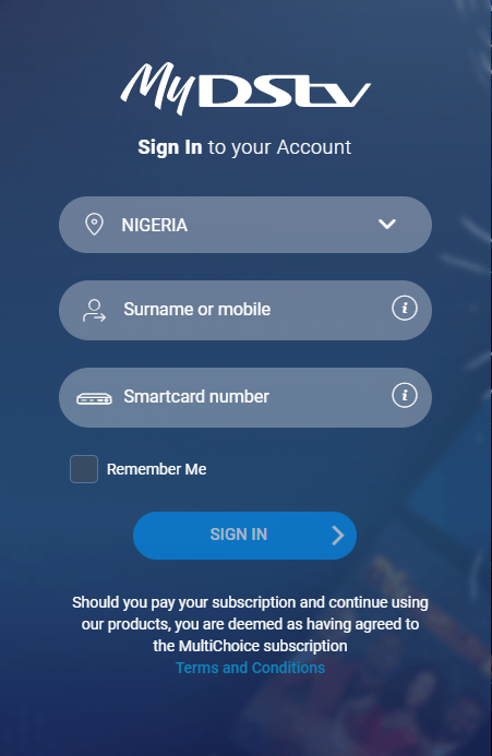 Sign in to DSTV app