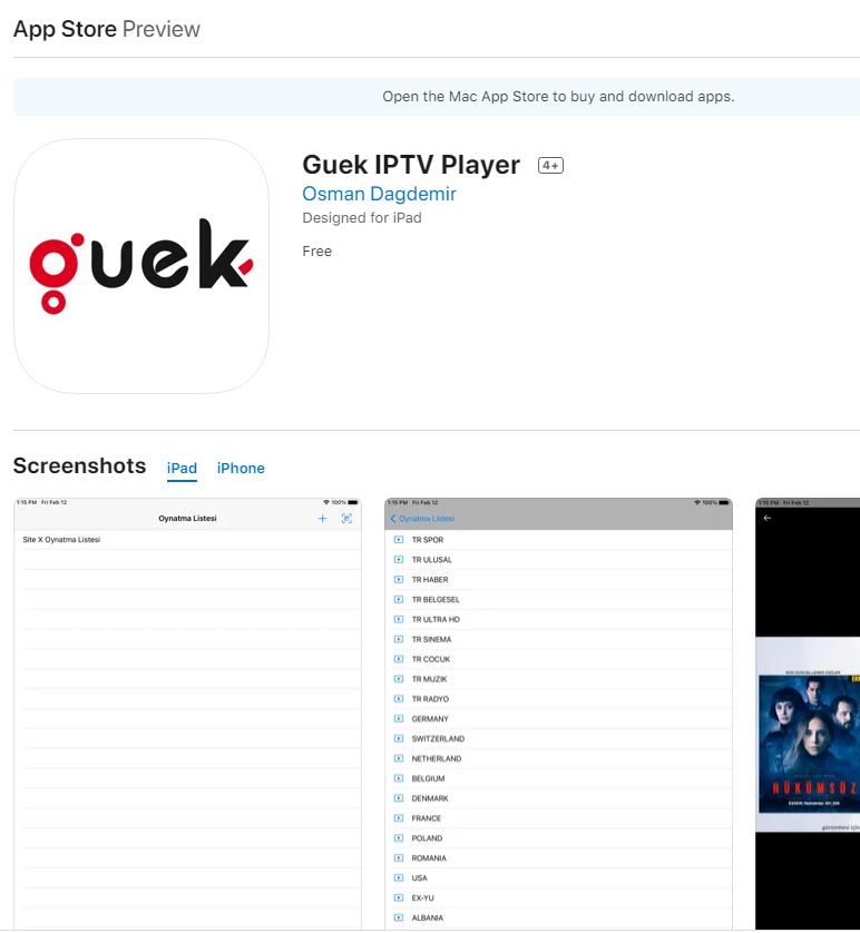 Install Guek IPTV player and stream Pandar IPTV content in it.