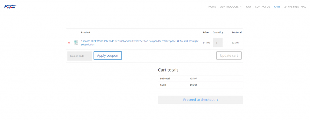 Click Proceed to Checkout and buy the Pandar IPTV box