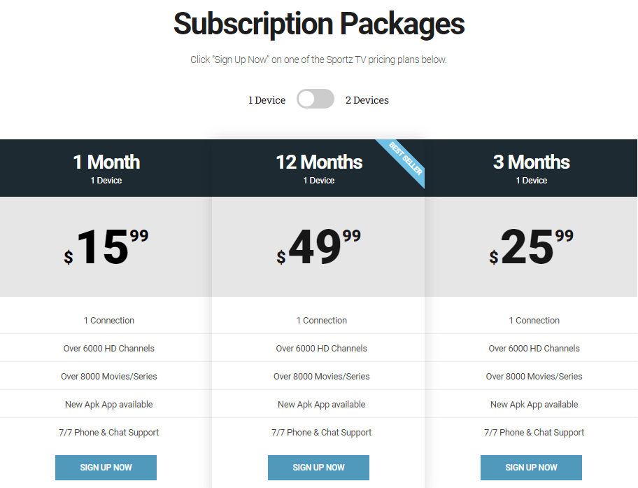 Select Sign up now to stream Sportz TV IPTV