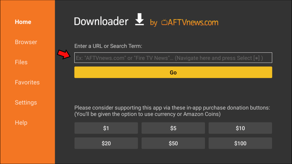 Paste the apk link of Xtream IPTV Player and tap Go