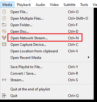 Click on Open Network Stream option