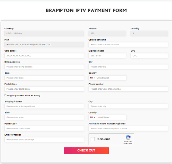 Brampton IPTV payment Form 