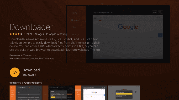 Choose Get button to install Downloader on Firestick