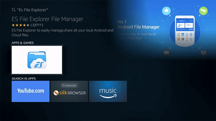 look for ES File Explorer on Firestick 