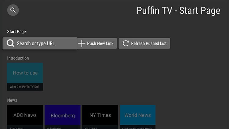 Puffin Browser on Android TV to stream Puffer TV 