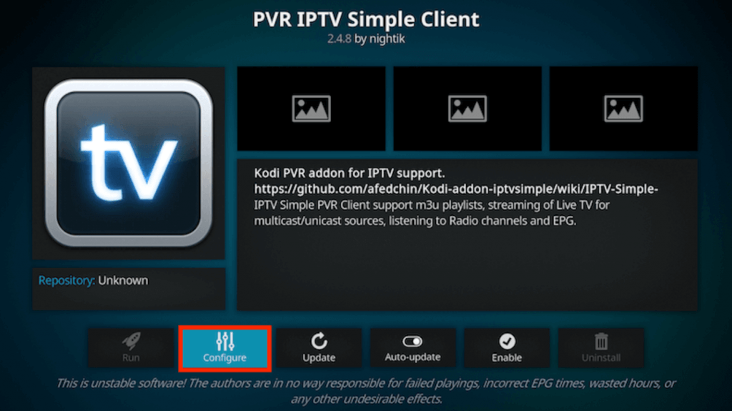 Select Configure to stream Real IPTV