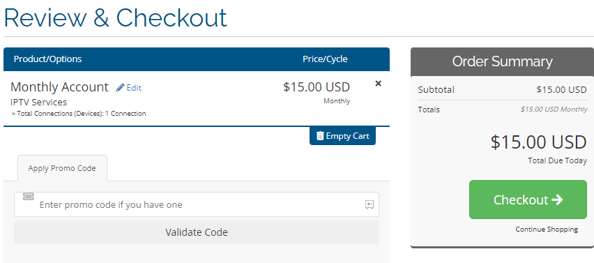 Select Checkout to stream Real IPTV