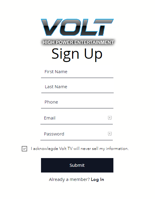 Select Submit to stream Volt TV