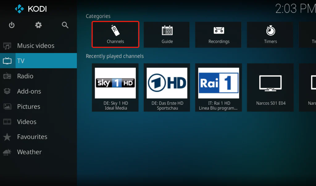 select the Channels tile