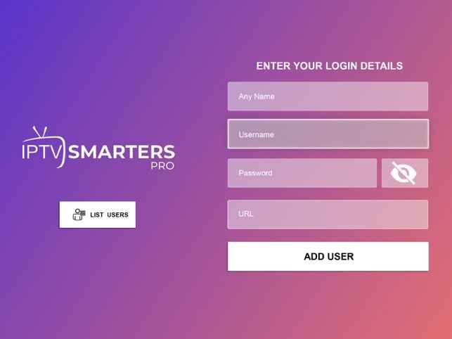 Select Add User - IPTV for Mac