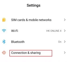 Select Connection & Sharing