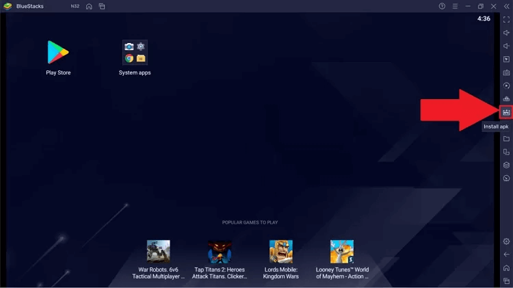 click Install apk on BlueStacks