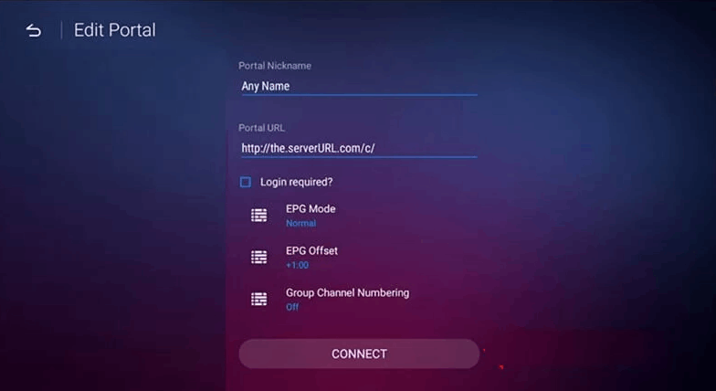 Select Connect to stream Nordic IPTV