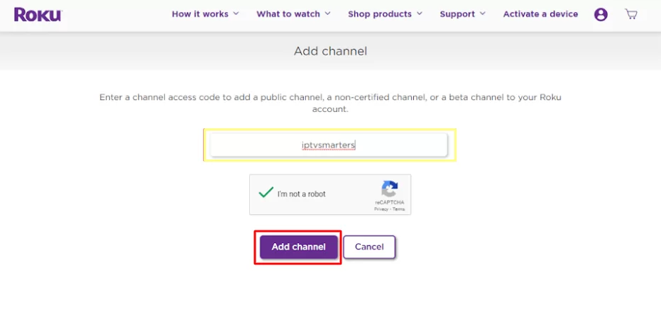 Select Add channel to add IPTV app on Roku