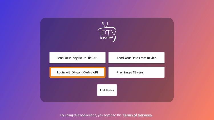 Select Login with Xtream codes API