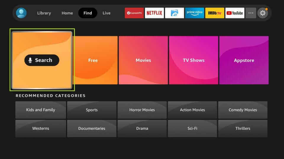 Select Search to stream Bee IPTV on Firestick
