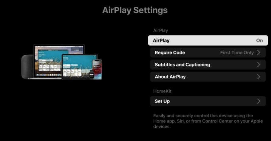 Turn on AirPlay Settings