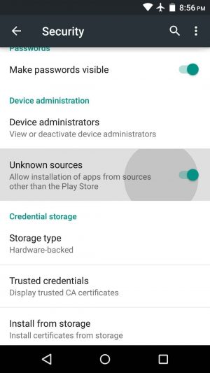 enable Unknown sources on Android