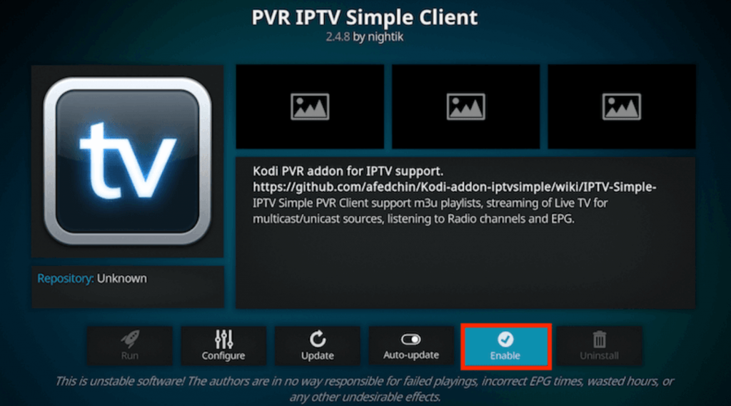 Select Enable to stream Ice Flash OTT IPTV