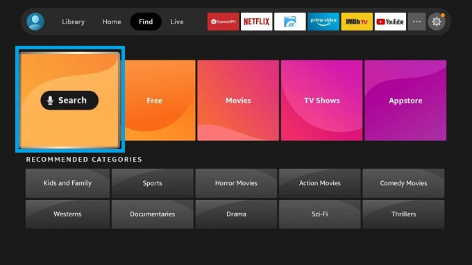 Select Search to stream Total TV IPTV