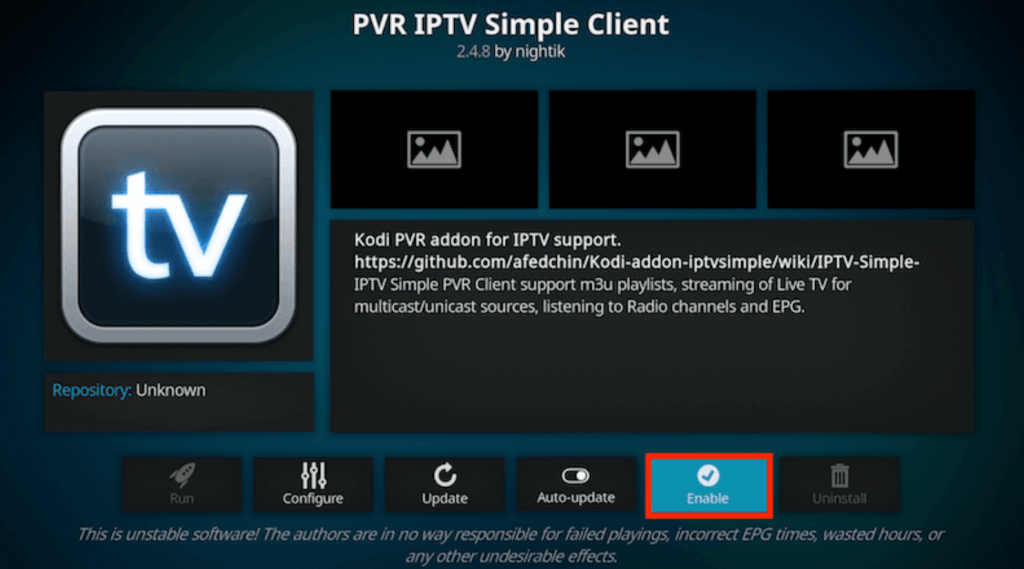 Select Enable to stream Superman Streams IPTV