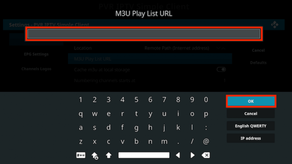 Enter M3U Play List URL