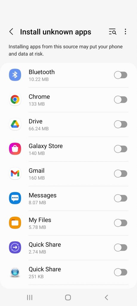 Click the browser to Install Unknown Apps 