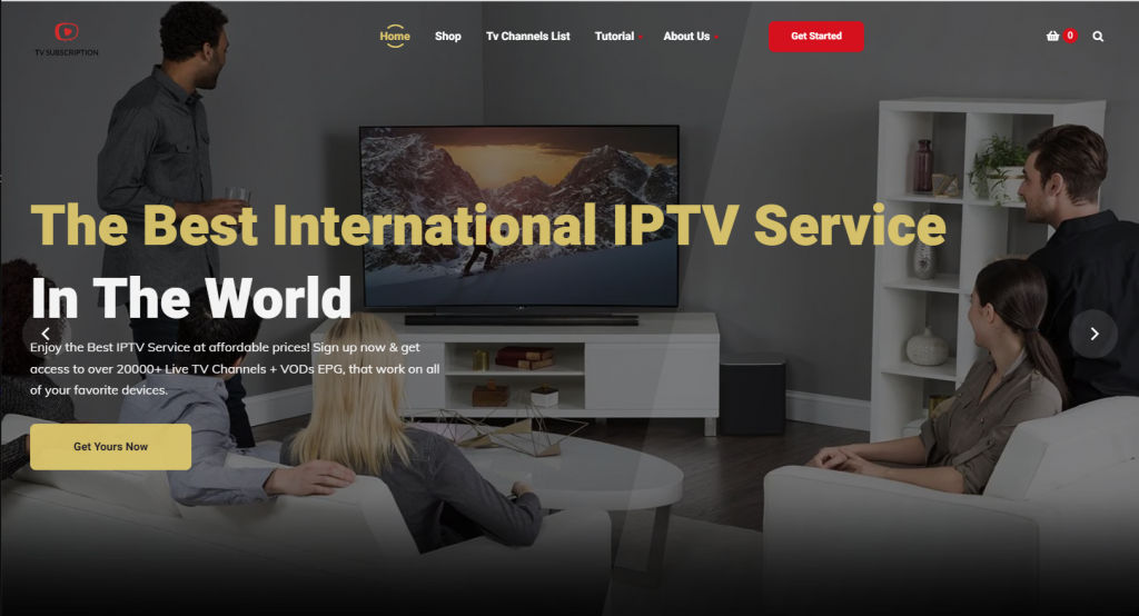 home page of tv subscription IPTV