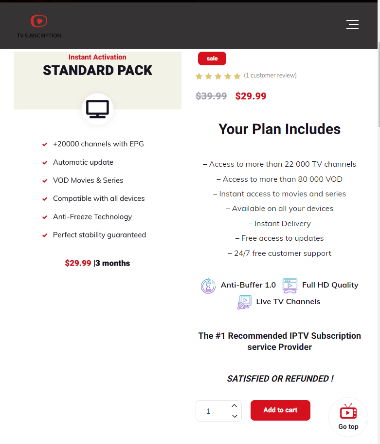 add to cart button to get the TV Subscription IPTV plan