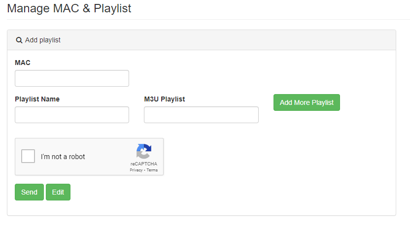 Enter the MAC address, Playlist name, and the M3U URL 