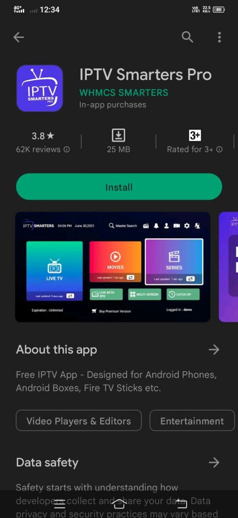 Install IPTV player on Android