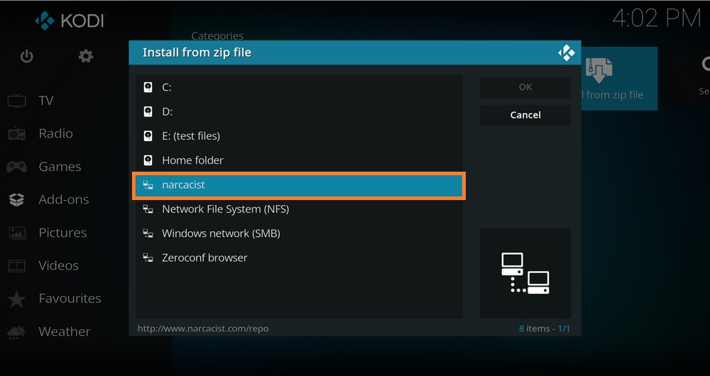  Select the folder to install Fluxus IPTV Addon