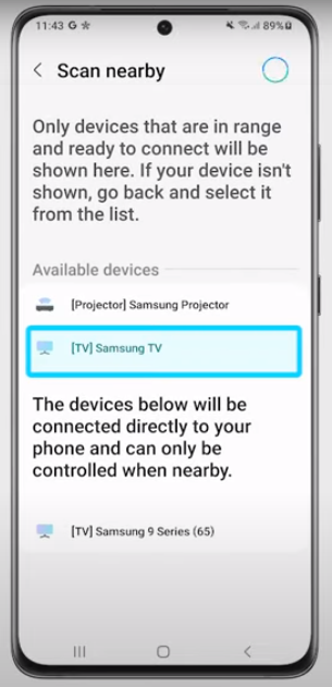 Select your Samsung Smart TV name