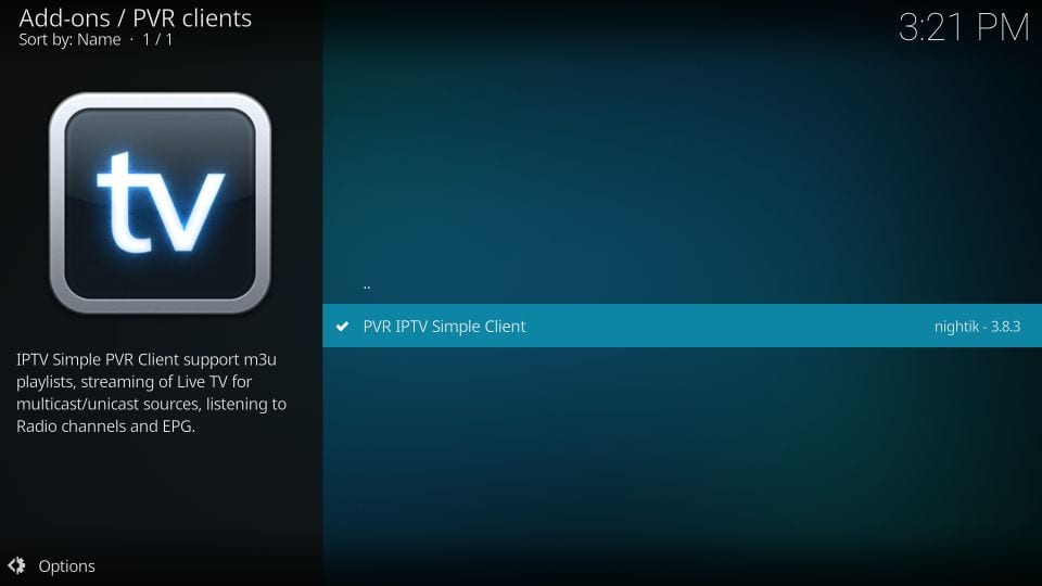 Select PVE IPTV Simple Client