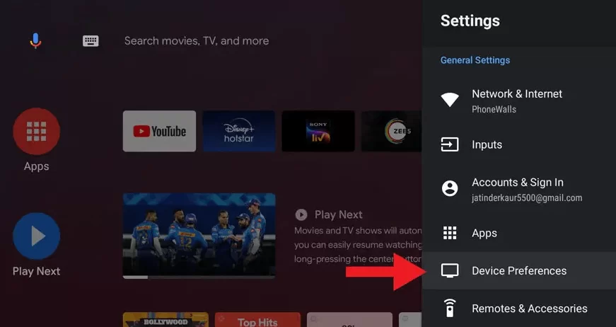 Choose the Device Preferences option