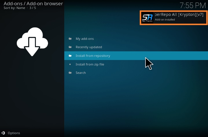 the Super Repo All Add-on installed notification
