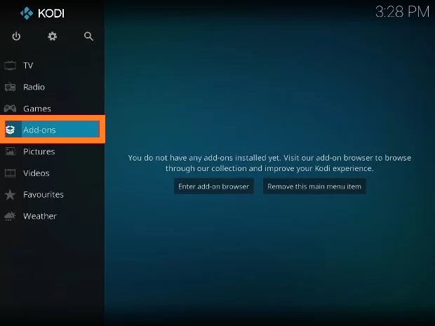 Click the Add-ons option to stream the Wolf IPTV addon