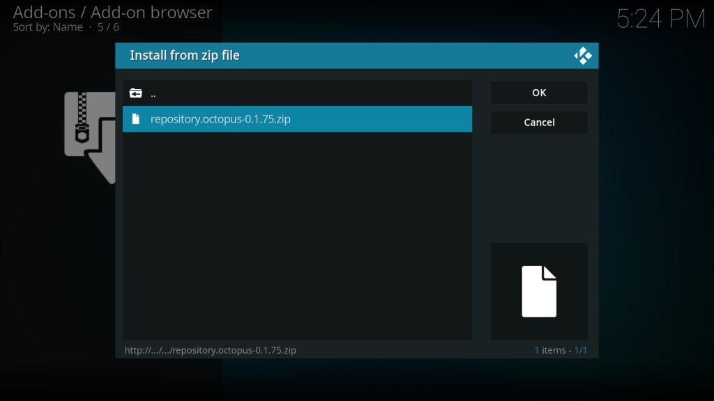 Select the repository file on kodi