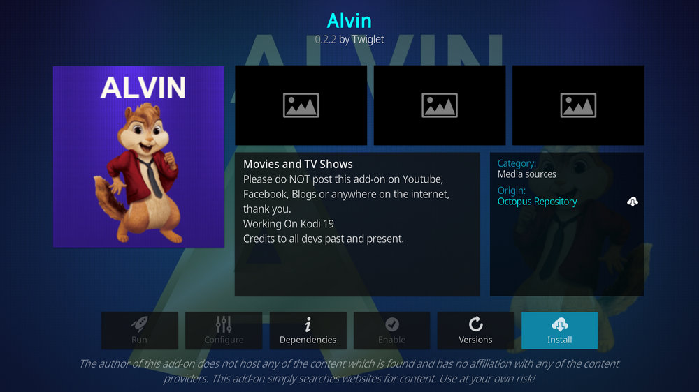 Alvin info page on kodi