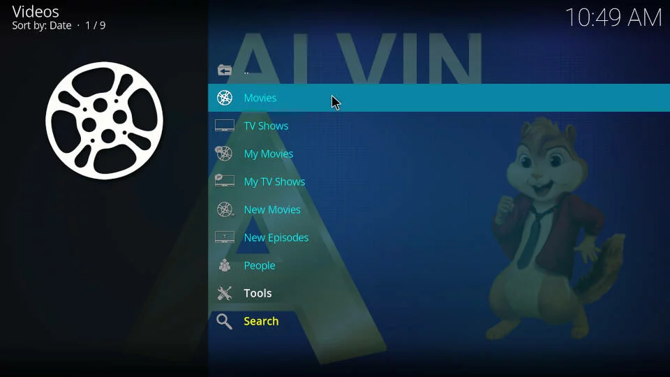 Alvin content categories on kodi