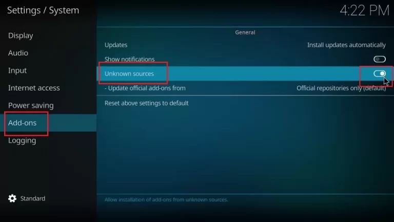 Unknown sources on Kodi app