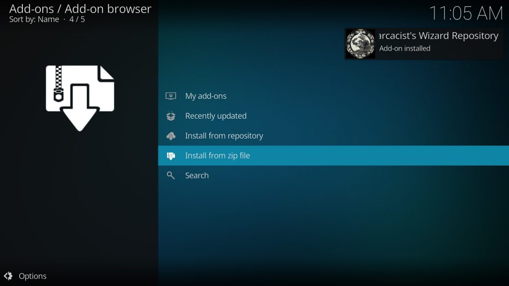 Add-on installed notification on Kodi.