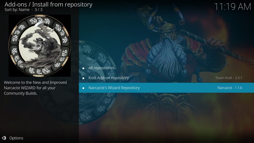 Narcacist Wizard Repository of Asgard addon on Kodi