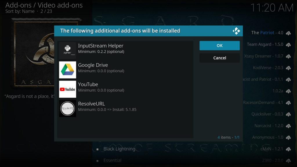 additional add-on on asgard addon on  kodi.