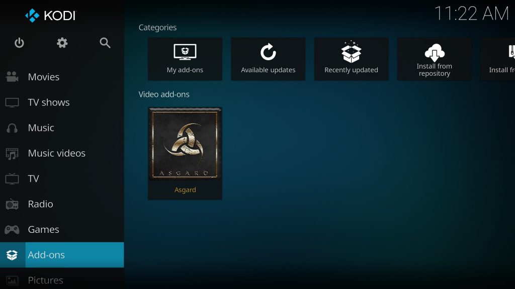 Add-ons menu on kodi homepage